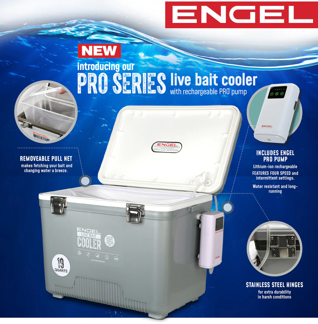 Engel 19Qt Live bait Pro Cooler with AP3 Rechargeable Aerator & Stainless Hardware - Image 22